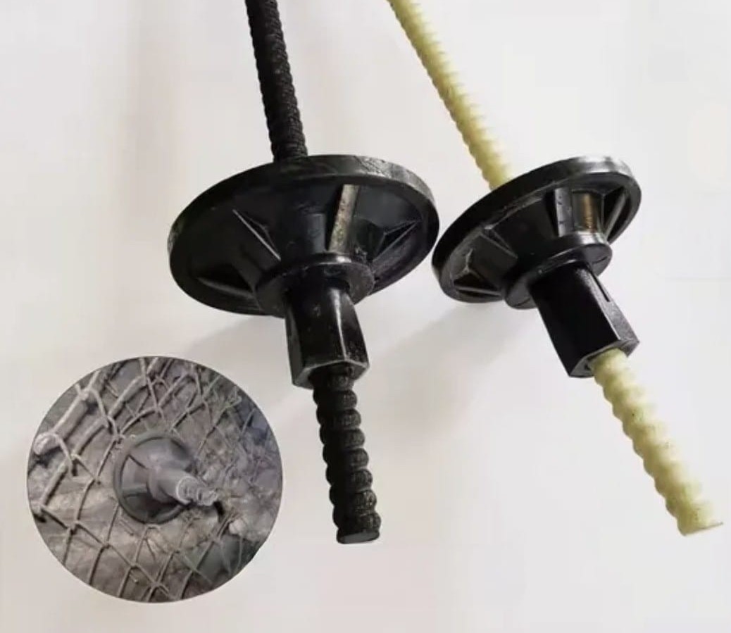 Composite fibre rock bolts with an installation detail inset